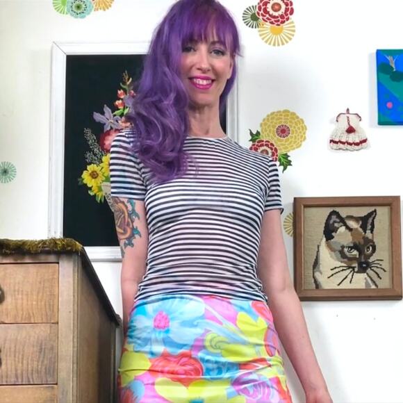 Vintage Navy & White Stripe Mesh Baby Tee, 1990s Calvin Klein Cropped T-Shirt S - Picture 10 of 13